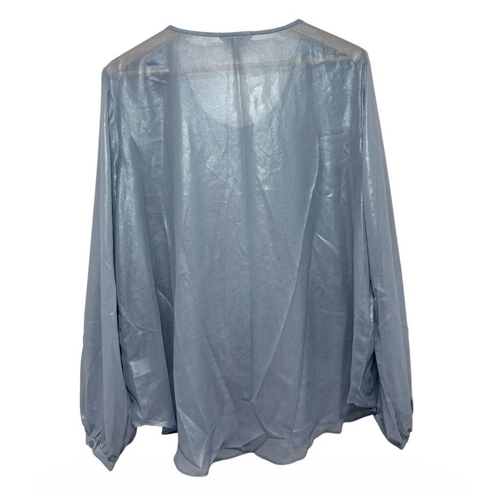 NWT Belle Sky Blue Metallic Tie Front Blouse XXL Shimmery Top - Picture 2 of 13